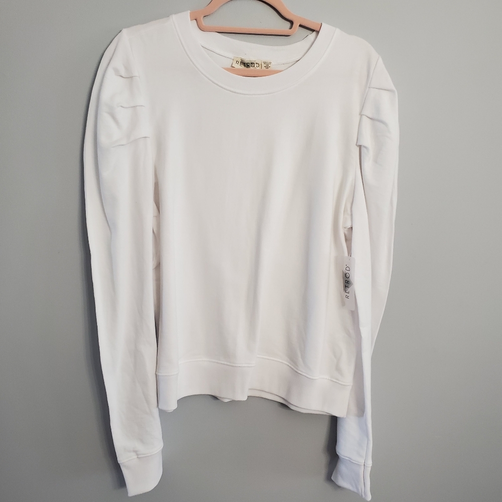 RETROD Women White Cotton Crew Neck Long Sleeve Sweater Sz L Casual Streewear